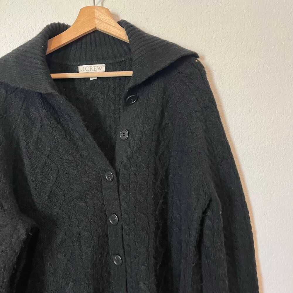 J. Crew Black Collared Cable Knit Button Down Car… - image 3